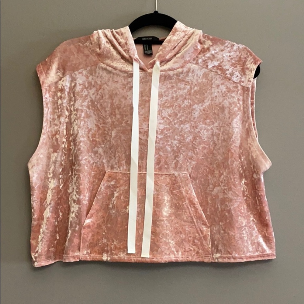Forever 21 Pink Velour Hooded Crop Top